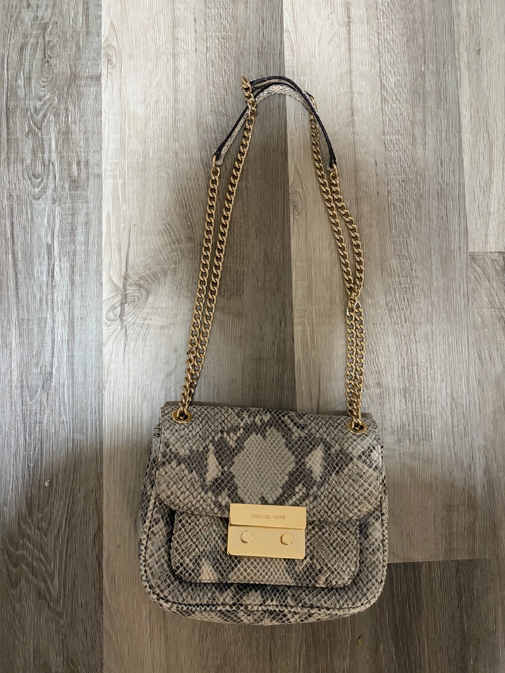 Michael Kors Snake-Print Crossbody Bag With Gold Chain